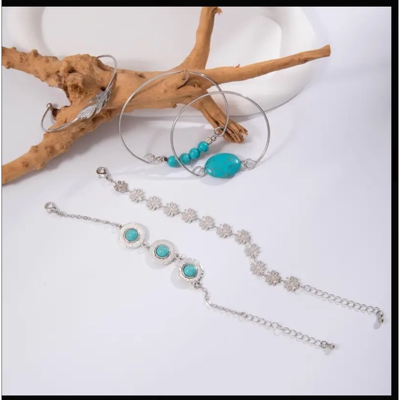 Bohemian Style Silver and Turquoise Bracelet Set - Picture 3 of 5